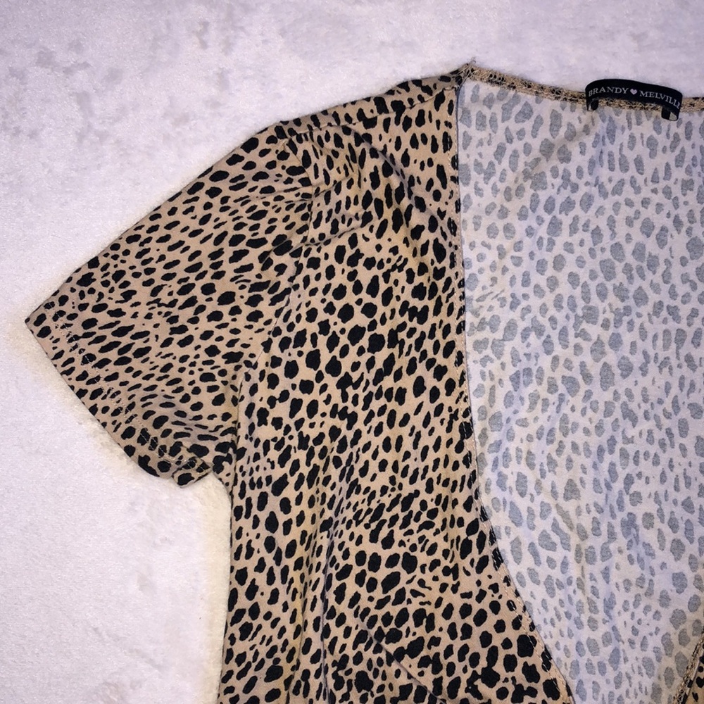 Brandy Melville Cotton Leopard Tie Front Short Sleeve Crop Top - Picture 2 of 5